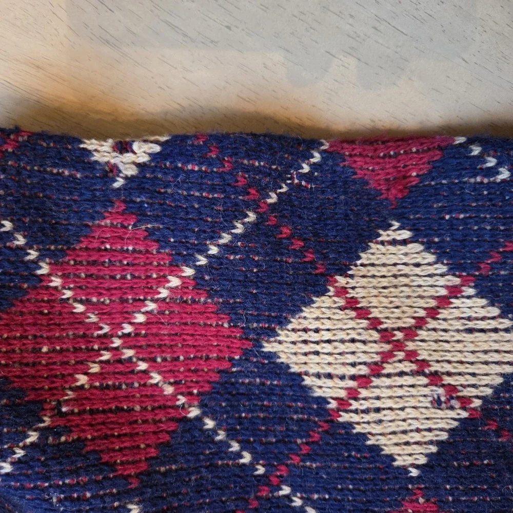 Winter Argyle Scarf Red Tan Navy Fringe‎ One Size Unbranded Unisex Warm Soft